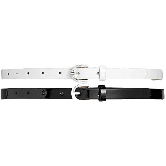 2 Patent Skinny Belts Black White XL NEW - Picture 1 of 3